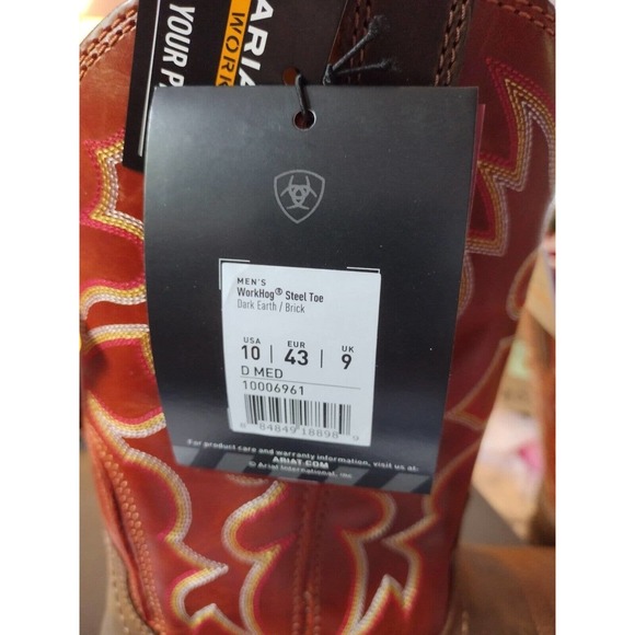 Men's WorkHog Square Toe Steel Toe Work Boot by Ariat 10D New in Box Pull On - Picture 8 of 8